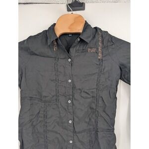 Rails Women's Mona Black Button Down long‎ sleeve shirt lace trim sz S